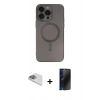 MARSİLYAN™- iPhone 13 Pro Max Kılıf Akış Minimal Özel Seri - Siyah 3D Antistatik Hayalet Cam Ekran Koruyucu + Pers Alüminyum Kamera Lens - SABE