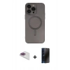 MARSİLYAN™- iPhone 13 Pro Max Kılıf Akış Minimal Özel Seri - Siyah 3D Antistatik Hayalet Cam Ekran Koruyucu + Pers Alüminyum Kamera Lens - GI