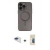 MARSİLYAN™- iPhone 13 Pro Max Kılıf Akış Minimal Özel Seri - Siyah 6D Mat Seramik Hayalet Nano Ekran Koruyucu + Pers Alüminyum Kamera Lens - LT