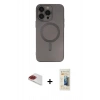 MARSİLYAN™- iPhone 13 Pro Max Kılıf Akış Minimal Özel Seri - Siyah 6D Mat Seramik Hayalet Nano Ekran Koruyucu + Kırmızı Pers Alüminyum Kamera Lens