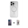 MARSİLYAN™- iPhone 13 Pro Max Kılıf Akış Minimal Özel Seri - Siyah Bilvis 3D Cam Ekran Koruyucu + Mavi Neon Fosforlu Kamera Lens