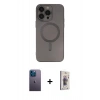MARSİLYAN™- iPhone 13 Pro Max Kılıf Akış Minimal Özel Seri - Siyah Bilvis 3D Cam Ekran Koruyucu + Mavi Neon Fosforlu Kamera Lens