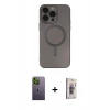 MARSİLYAN™- iPhone 13 Pro Max Kılıf Akış Minimal Özel Seri - Siyah Bilvis 3D Cam Ekran Koruyucu + Neon Fosforlu Kamera Lens - YL