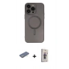 MARSİLYAN™- iPhone 13 Pro Max Kılıf Akış Minimal Özel Seri - Siyah Bilvis 3D Cam Ekran Koruyucu + Renkli Kamera Lens Koruma Cam - YL
