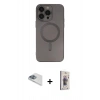 MARSİLYAN™- iPhone 13 Pro Max Kılıf Akış Minimal Özel Seri - Siyah Bilvis 3D Cam Ekran Koruyucu + Pers Alüminyum Kamera Lens - SABE