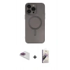 MARSİLYAN™- iPhone 13 Pro Max Kılıf Akış Minimal Özel Seri - Siyah Bilvis 3D Mat Cam Ekran Koruyucu + Pers Alüminyum Kamera Lens - GI