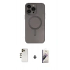 MARSİLYAN™- iPhone 13 Pro Max Kılıf Akış Minimal Özel Seri - Siyah Bilvis 3D Mat Cam Ekran Koruyucu + Shine Kamera Lens - GD