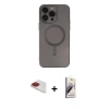 MARSİLYAN™- iPhone 13 Pro Max Kılıf Akış Minimal Özel Seri - Siyah Bilvis 3D Mat Cam Ekran Koruyucu + Pers Alüminyum Kamera Lens - KI