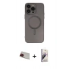 MARSİLYAN™- iPhone 13 Pro Max Kılıf Akış Minimal Özel Seri - Siyah Bilvis 3D Mat Cam Ekran Koruyucu + Rainbow Kamera Lens Koruma Cam - KI