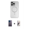 MARSİLYAN™- iPhone 13 Pro Max Kılıf Akış Minimal Özel Seri - Siyah Bilvis 3D Mat Cam Ekran Koruyucu + Neon Fosforlu Kamera Lens - MI