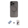 MARSİLYAN™- iPhone 13 Pro Max Kılıf Akış Minimal Özel Seri - Siyah Bilvis 3D Mat Cam Ekran Koruyucu + Metal Kamera Lens Koruma Cam - KUYL