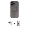 MARSİLYAN™- iPhone 13 Pro Max Kılıf Akış Minimal Özel Seri - Siyah Bilvis 3D Mat Cam Ekran Koruyucu + Pers Alüminyum Kamera Lens - GD