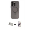 MARSİLYAN™- iPhone 13 Pro Max Kılıf Akış Minimal Özel Seri - Siyah Bilvis 3D Mat Cam Ekran Koruyucu + Rainbow Kamera Lens Koruma Cam - BZ