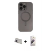 MARSİLYAN™- iPhone 13 Pro Max Kılıf Akış Minimal Özel Seri - Siyah Bilvis 3D Mat Cam Ekran Koruyucu + Rainbow Kamera Lens Koruma Cam - MR