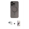 MARSİLYAN™- iPhone 13 Pro Max Kılıf Akış Minimal Özel Seri - Siyah Bilvis 3D Mat Cam Ekran Koruyucu + Sierra Blue Pers Alüminyum Kamera Lens