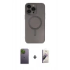 MARSİLYAN™- iPhone 13 Pro Max Kılıf Akış Minimal Özel Seri - Siyah Bilvis 3D Mat Cam Ekran Koruyucu + Neon Fosforlu Kamera Lens - YL