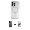MARSİLYAN™- iPhone 13 Pro Max Kılıf Akış Minimal Özel Seri - Siyah Bilvis 3D Mat Cam Ekran Koruyucu + Neon Fosforlu Kamera Lens - YL