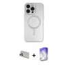 MARSİLYAN™- iPhone 13 Pro Max Kılıf Akış Minimal Özel Seri - Siyah Bilvis 5in1 3D Magic Cam Ekran Koruyucu + Beyaz Rainbow Kamera Lens Koruma Cam