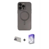 MARSİLYAN™- iPhone 13 Pro Max Kılıf Akış Minimal Özel Seri - Siyah Bilvis 5in1 3D Magic Cam Ekran Koruyucu + Rainbow Kamera Lens Koruma Cam - MR