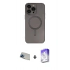 MARSİLYAN™- iPhone 13 Pro Max Kılıf Akış Minimal Özel Seri - Siyah Bilvis 5in1 3D Magic Cam Ekran Koruyucu + Rainbow Kamera Lens Koruma Cam - MI
