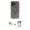 MARSİLYAN™- iPhone 13 Pro Max Kılıf Akış Minimal Özel Seri - Siyah Bilvis 5in1 3D Magic Cam Ekran Koruyucu + Pers Alüminyum Kamera Lens - GD