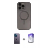 MARSİLYAN™- iPhone 13 Pro Max Kılıf Akış Minimal Özel Seri - Siyah Bilvis 5in1 3D Magic Cam Ekran Koruyucu + Neon Fosforlu Kamera Lens - MI