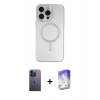 MARSİLYAN™- iPhone 13 Pro Max Kılıf Akış Minimal Özel Seri - Siyah Bilvis 5in1 3D Magic Cam Ekran Koruyucu + Neon Fosforlu Kamera Lens - MI