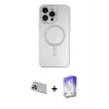 MARSİLYAN™- iPhone 13 Pro Max Kılıf Akış Minimal Özel Seri - Siyah Bilvis 5in1 3D Magic Cam Ekran Koruyucu + Rainbow Kamera Lens Koruma Cam - MR