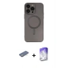 MARSİLYAN™- iPhone 13 Pro Max Kılıf Akış Minimal Özel Seri - Siyah Bilvis 5in1 3D Magic Cam Ekran Koruyucu + Renkli Kamera Lens Koruma Cam - YL