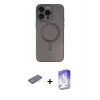 MARSİLYAN™- iPhone 13 Pro Max Kılıf Akış Minimal Özel Seri - Siyah Bilvis 5in1 3D Magic Cam Ekran Koruyucu + Renkli Kamera Lens Koruma Cam - MI