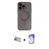 MARSİLYAN™- iPhone 13 Pro Max Kılıf Akış Minimal Özel Seri - Siyah Bilvis 5in1 3D Magic Cam Ekran Koruyucu + Rainbow Kamera Lens Koruma Cam - REGD