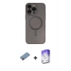 MARSİLYAN™- iPhone 13 Pro Max Kılıf Akış Minimal Özel Seri - Siyah Bilvis 5in1 3D Magic Cam Ekran Koruyucu + Pembe Shine Kamera Lens Koruma Cam