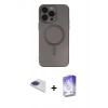 MARSİLYAN™- iPhone 13 Pro Max Kılıf Akış Minimal Özel Seri - Siyah Bilvis 5in1 3D Magic Cam Ekran Koruyucu + Pers Alüminyum Kamera Lens - LT