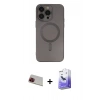MARSİLYAN™- iPhone 13 Pro Max Kılıf Akış Minimal Özel Seri - Siyah Bilvis 5in1 5D Magic Hayalet Cam Ekran Koruyucu + Rainbow Kamera Lens Koruma Cam - KI
