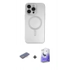 MARSİLYAN™- iPhone 13 Pro Max Kılıf Akış Minimal Özel Seri - Siyah Bilvis 5in1 5D Magic Hayalet Cam Ekran Koruyucu + Mavi Renkli Kamera Lens Koruma Cam