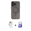 MARSİLYAN™- iPhone 13 Pro Max Kılıf Akış Minimal Özel Seri - Siyah Bilvis 5in1 5D Magic Hayalet Cam Ekran Koruyucu + Shine Kamera Lens - GD