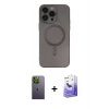 MARSİLYAN™- iPhone 13 Pro Max Kılıf Akış Minimal Özel Seri - Siyah Bilvis 5in1 5D Magic Hayalet Cam Ekran Koruyucu + Yeşil Neon Fosforlu Kamera Lens