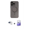 MARSİLYAN™- iPhone 13 Pro Max Kılıf Akış Minimal Özel Seri - Siyah Bilvis 5in1 5D Magic Hayalet Cam Ekran Koruyucu + Pers Alüminyum Kamera Lens - LT