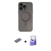 MARSİLYAN™- iPhone 13 Pro Max Kılıf Akış Minimal Özel Seri - Siyah Bilvis 5in1 5D Magic Hayalet Cam Ekran Koruyucu + Renkli Kamera Lens Koruma Cam - PE