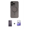 MARSİLYAN™- iPhone 13 Pro Max Kılıf Akış Minimal Özel Seri - Siyah Bilvis 5in1 5D Magic Hayalet Cam Ekran Koruyucu + Neon Fosforlu Kamera Lens - BZ