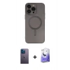 MARSİLYAN™- iPhone 13 Pro Max Kılıf Akış Minimal Özel Seri - Siyah Bilvis 5in1 5D Magic Hayalet Cam Ekran Koruyucu + Mavi Neon Fosforlu Kamera Lens