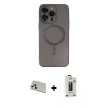 MARSİLYAN™- iPhone 13 Pro Max Kılıf Akış Minimal Özel Seri - Siyah Bilvis Hayalet Cam Ekran Koruyucu + Beyaz Rainbow Kamera Lens Koruma Cam