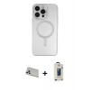 MARSİLYAN™- iPhone 13 Pro Max Kılıf Akış Minimal Özel Seri - Siyah Bilvis Hayalet Cam Ekran Koruyucu + Beyaz Rainbow Kamera Lens Koruma Cam