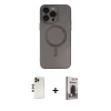 MARSİLYAN™- iPhone 13 Pro Max Kılıf Akış Minimal Özel Seri - Siyah Bilvis Hayalet Cam Ekran Koruyucu + Gold Shine Kamera Lens