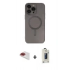 MARSİLYAN™- iPhone 13 Pro Max Kılıf Akış Minimal Özel Seri - Siyah Bilvis Hayalet Cam Ekran Koruyucu + Pers Alüminyum Kamera Lens - KI