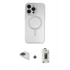 MARSİLYAN™- iPhone 13 Pro Max Kılıf Akış Minimal Özel Seri - Siyah Bilvis Hayalet Cam Ekran Koruyucu + Pers Alüminyum Kamera Lens - LT