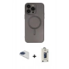 MARSİLYAN™- iPhone 13 Pro Max Kılıf Akış Minimal Özel Seri - Siyah Bilvis Hayalet Cam Ekran Koruyucu + Pers Alüminyum Kamera Lens - LT