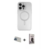 MARSİLYAN™- iPhone 13 Pro Max Kılıf Akış Minimal Özel Seri - Siyah Bilvis Hayalet Cam Ekran Koruyucu + Rainbow Kamera Lens Koruma Cam - MI