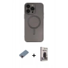 MARSİLYAN™- iPhone 13 Pro Max Kılıf Akış Minimal Özel Seri - Siyah Bilvis Hayalet Cam Ekran Koruyucu + Metal Kamera Lens Koruma Cam - KI