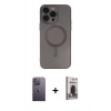 MARSİLYAN™- iPhone 13 Pro Max Kılıf Akış Minimal Özel Seri - Siyah Bilvis Hayalet Cam Ekran Koruyucu + Neon Fosforlu Kamera Lens - BZ